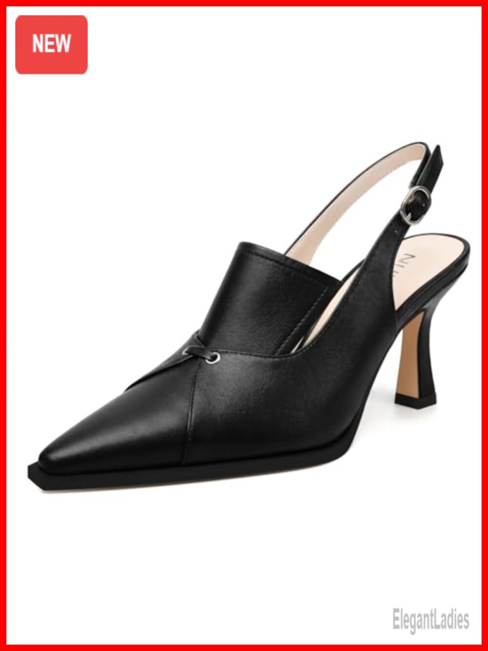 NUMALEO Slingback Heels Pointed Toe Kitten Heel Pumps Faux Leather
